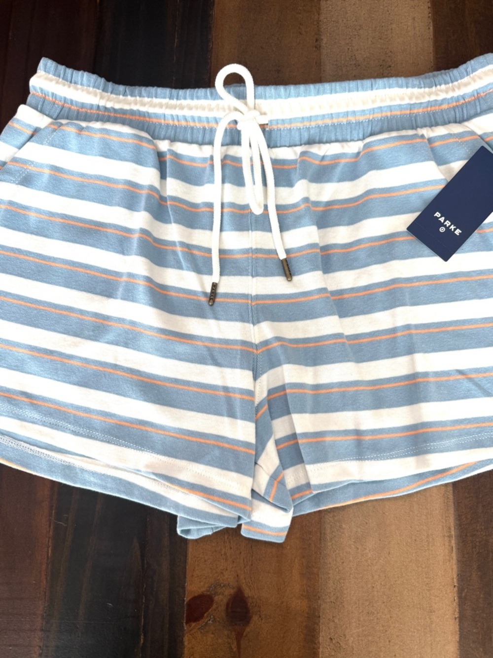 Parke x Target Light Blue/ Orange Striped High Rise Pull On Knit Shorts